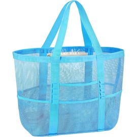 Copeflap Mesh Bag, Large Capacity, Pool Bag, Beach Bag, Laundry Bag, Tote Bag, blue (pale)