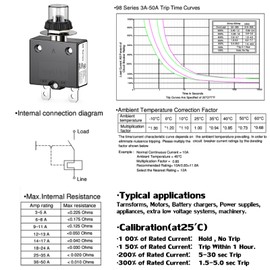 Thermal Circuit Breaker,98 Series 35A 125/250VAC Circuit Breaker Push-Button Reset with Quick Connect Terminals and Waterproof Button Cover 32VDC Thermal Overload Circuit Breaker - 35 Amp, 2Pcs