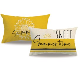 7COLORROOM 2Pack Summer Lumbar Pillow Covers Yellow Floral Sunflower Rectangular/Waist Cushion Cover You are My Sunshine Farmhouse Sweet Summer time Home Decor Pillowcases 12”×20”for Sofa Patio Couch