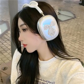 JLSDBMZ for AirPods Max Case,Cute Bow Rhinestone Design,Clear Crystal Glitter Shining Bling Diamonds Compatible with AirPod Max Suitable for Ladies Woman (Silver)