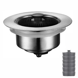YMSdrain 3-in-1 Stainless Steel Sink Aid, Kitchen Sink Drain Strainer Food Catcher, Popup Kitchen Sink Stopper & Odor Filter, Kitchen Sink Strainer Accessories with Drain Basket (2)