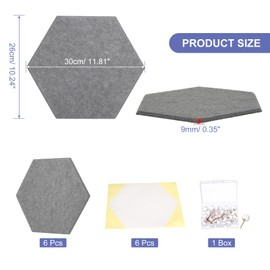 PATIKIL Felt Bulletin Board, 12"x10", 6 Packs Self Adhesive Hexagon Felt Tiles for Sound Proofing Wall Panels for Home Office Recording Studio,Game Room, Dark Gray