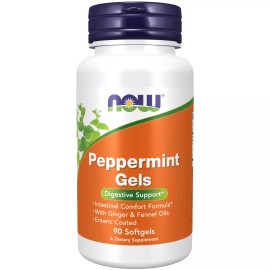 NOW Peppermint Oil Gels 90 Count Enteric Coated Intestinal Comfort Formula