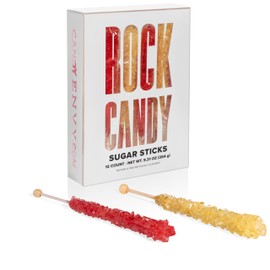 Gold and Red Rock Candy Sugar Sticks - 12 Individually Wrapped Gold and Red Candy - Original Sugar & Strawberry Flavored