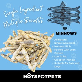 hotspot pets Freeze Dried Minnows - Healthy Treats for Cats & Dogs -1 Pound Big Bag- Single Ingredient, All Natural Grain-Free -(Made in USA) Perfect for Training, Topper or Snack