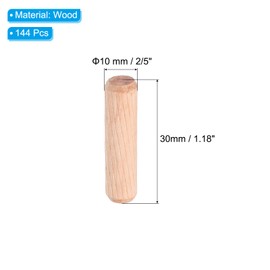 PATIKIL 2/5 Wooden Dowel Pins, 144 Pcs M10x30mm Wood Dowel Pins Hardwood Pegs Fluted Groove Easy Insertion for Crafts Furniture Door Art