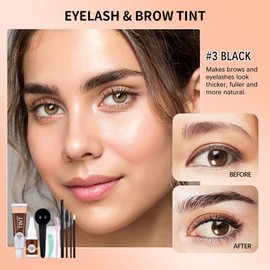 2 In 1 Eyelash & Eyebrow Tint Kit, Lash Tint and Eyebrow Dye, Semi-Permanent Eyelash Tint & Eyebrow Dye with Complete Tools, Fast & Easy to Use, Last Up to 4-6 Weeks (03# black)