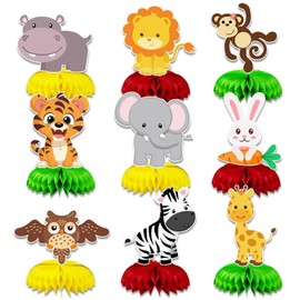 Ainmto Set of 9 Jungle Animals Honeycomb Table Decoration, Honeycomb Centrepiece Decoration for Children's Birthday Party