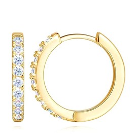 IMPRESSIVE 14k Gold Plated Huggie Hoop Earrings with Cubic Zirconia for Women and Men Hypoallergenic 14mm Hoops Earlobe Piercing