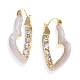 Sonateomber Gold Heart Hoop Earrings for Women Girls, Valentine Large Chunky Love Beige Enamel Rhinestone Huggie Earing Wedding Prom Hypoallergenic Fashion Jewelry Gift.