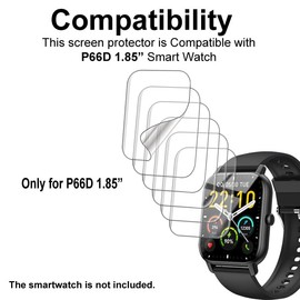 6-PACK Screen Protector Compatible with Nerunsa P66D 1.85” Smart Watch, with Non-slip Pad sticker, Soft TPU, Full Coverage, Bubble Self-healing