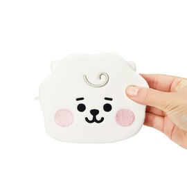 BT21 Baby Series RJ Character Small Coin Purse Pouch ID Card Wallet with Lanyard, White