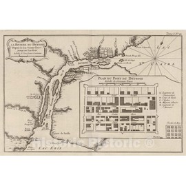 Historic Map : Detroit River 1764 La Riviere Du Detroit Depuis Le Lac Sainte Claire Jusqu'Au Lac Erie, Vintage Wall Art : 24in x 16in