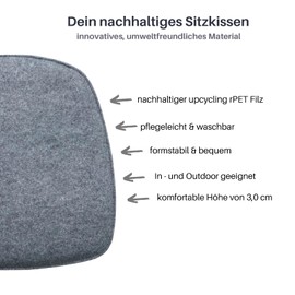kontor28 - Seat Cushion Chair Cushion 39 x 40 cm Comfortable Cushion Comfort with Comfortable Padding - Handmade in Bavaria Soft Seat Cushion Chair or Bench Seat Cushion Colour: Grey, Light Grey