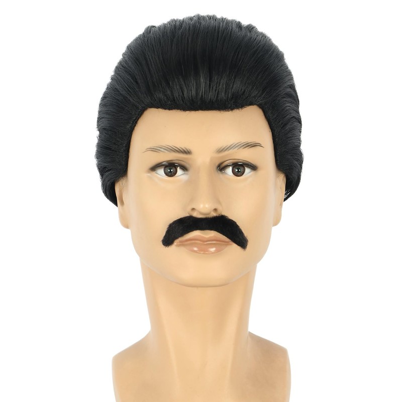 Adult Short Mens Black 70s80s Rocker Wig Anime Wig