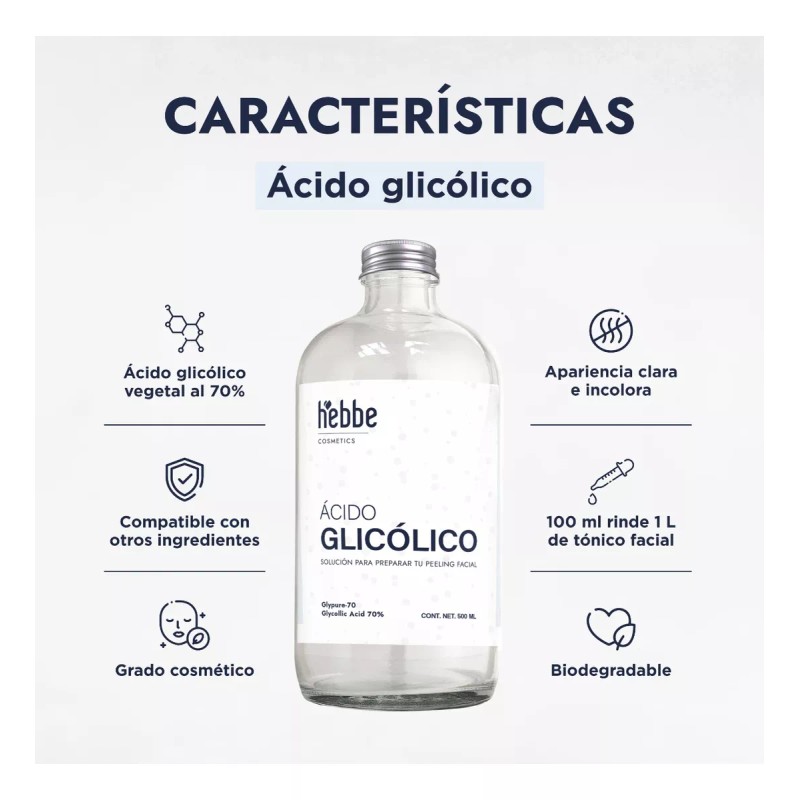 HEBBE COSMETICS ACTN4 Ácido Glicólico Cosmético 70% Líquido 500 Ml