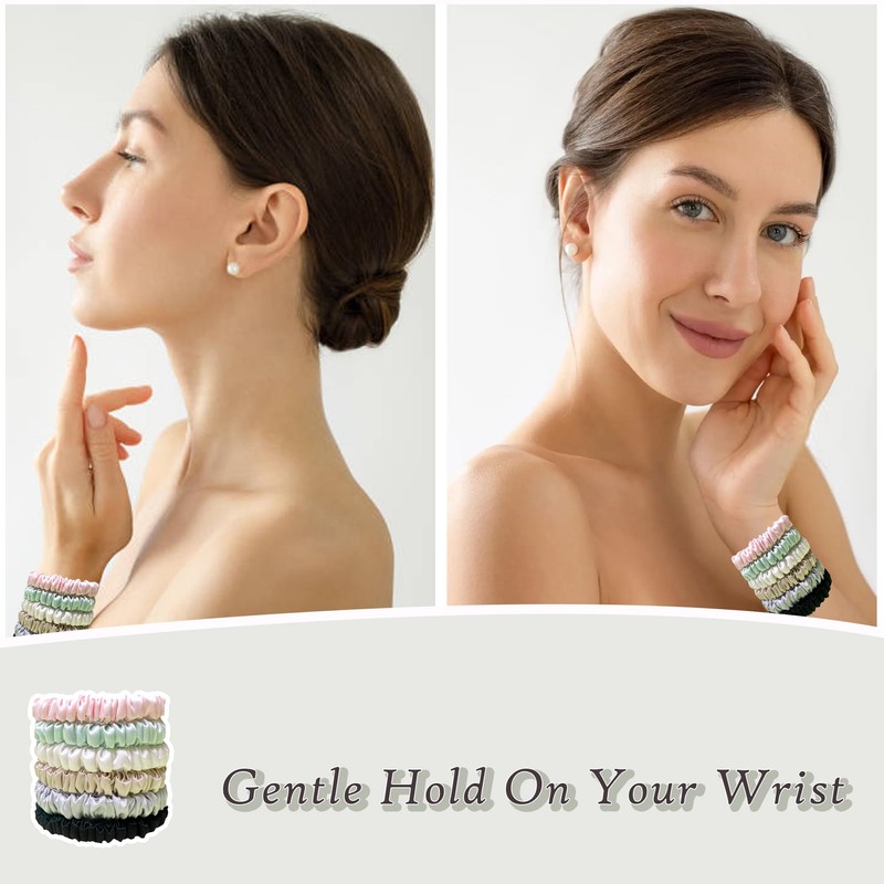 Chloven Mulberry Silk Scrunchies for Women - 6 Pack Skinny