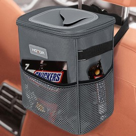 HOTOR Foldable, Waterproof Car Bin with Lid, Multipurpose Rubbish Bin, Adjustable Straps, Multiple Pockets, Grey
