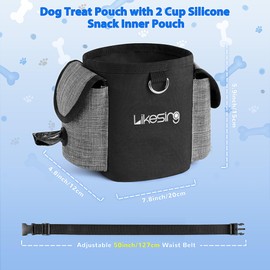 Likesing Dog Treat Pouch with Silicone Snack Pouch, 2 Cup Treat Bag Dog Treat Pouches for Pet Training with Clicker, Stronger Magnetic Closure, 2 Ways to Wear Dog Walking Bag(Black Grey)