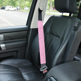 Amooca Soft Automotive Seat Belt Cover Seatbelt Shoulder Pad Neck Protector Cushions Universal Fit SUV Trucks Backpack Pink Extra Long 19.7in
