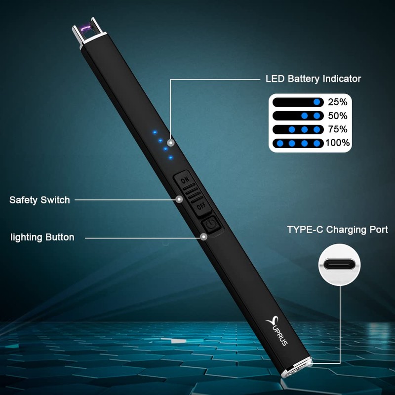 SUPRUS Electric Lighter Arc Windproof Flameless USB Rechargeable Lighter with