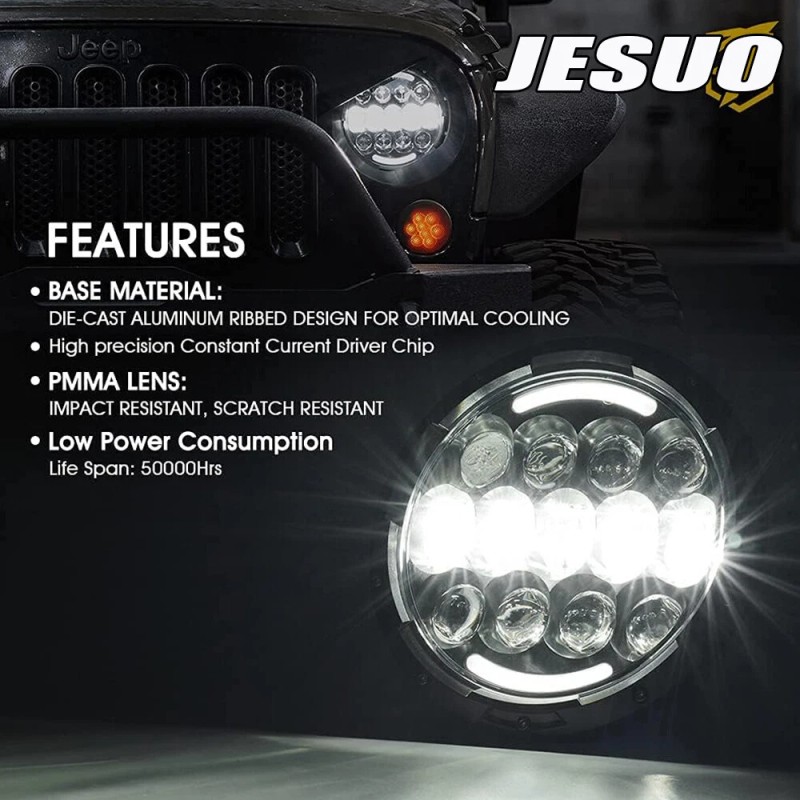 JESUO Fit Ford Mustang 1965~1973 Brightest Pair 7" Round Led