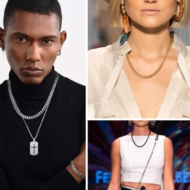 Cadena Cubana Hombre, 3.5mm/5mm/7mm/9mm Collar de Cadena de plata para hombre acero inoxidable, Cadena de eslabones cubanos de Oro 18k Chapada/Plata, Regalo para Hombre Mujer (5mm, Plata-55cm)