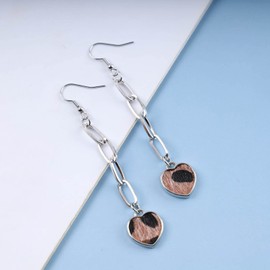 Enautoabs Vintage Leopard Heart Drop Earrings Silver Chunky Paperclip Chain Earrings Retro Leopard Print Heart Earring Long Chain Dangle Earring Jewelry for Women