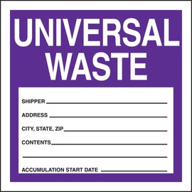 Accuform Signs MHZW16EVP Adhesive-Poly Vinyl Hazardous Waste Label, Universal Waste", 6" Length x 6" Width x 2.6 Mil Thickness, Purple/Black/White (Pack of 25)