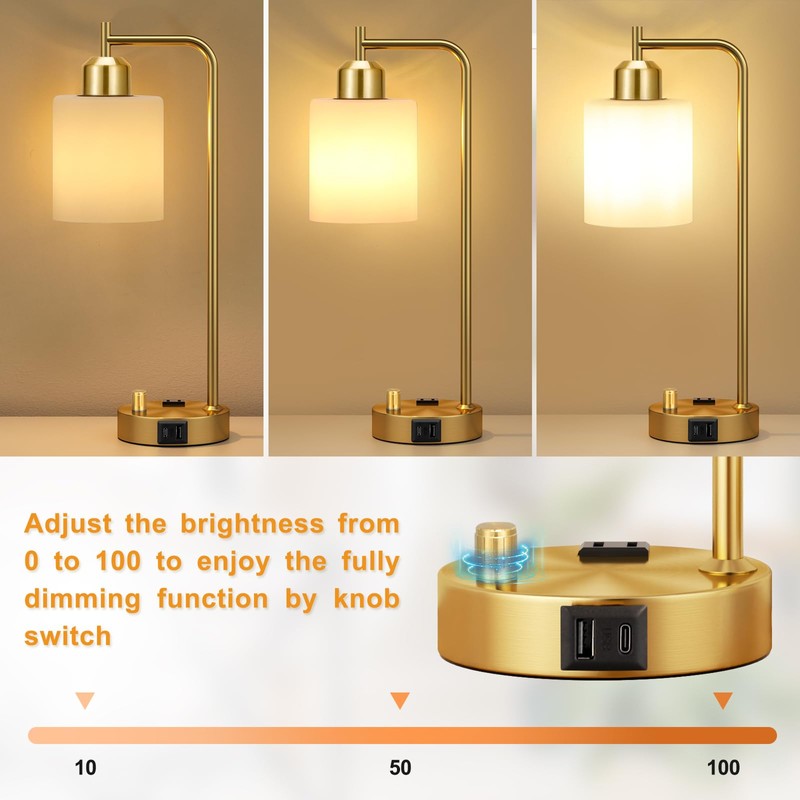 Innqoo Gold Lamp for Bedroom - Industrial Bedside Table Lamp