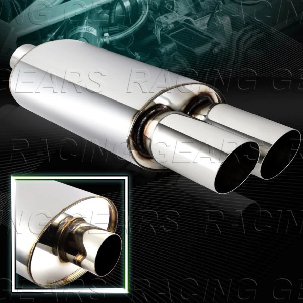 Racing_Gear 3" Dual Slant Tip T-304 Stainless Weld-On Exhaust Resonator