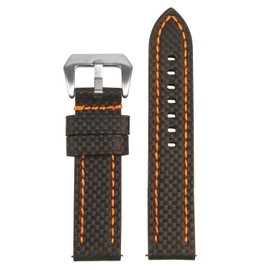 StrapsCo Heavy Duty Carbon Fiber Leather Quick Release Watch Band Strap - Black & Orange - 26mm