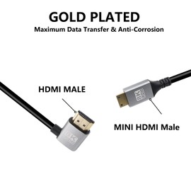RIIEYOCA 90 Degree Right Angle UHD 8K HDMI Male to Mini HDMI Male 18Gbps High Speed 2.1 Extended Cable Supports 8K@60Hz, 1080p, ARC, 3D, for DVR, HDTV(Right Angle, 0.5M)