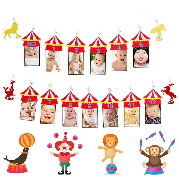 JeVenis Circus 12 Month Photo Banner The Big One Circus Themed Birthday Banner First Birthday Party Banner Carnival Photo Banner Circus Party Supply Carnival 1st Birthday banner circus