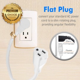 Maximm Extension Cord 1 Foot White Flat Plug, 360° Rotating Short Power Cord Single Outlet, Indoor 16 Gauge 3 Prong Grounded Wire UL Certified (1Ft White)