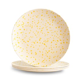 4-Pack Bamboo Fiber Dinner Plates - Alternative for Plastic Plates, Toddler & Kids Plates, Dishwasher Safe, Food-Grade Bamboo Plates Reusable - Lightweight Dinner Plates (Terrayellow 8")