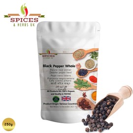 Spices&Herbsuk Black Peppercorns (250g) – Premium Quality Whole Black Peppercorns for Improved Metabolism – Organic Black Peppercorns Promotes Absorption of Nutrients Used in Various Meals