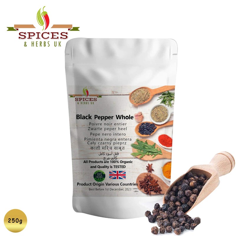 Spices&Herbsuk Black Peppercorns (250g) – Premium Quality Whole Black Peppercorns