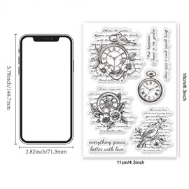 BEUNITONE Vintage Clear Stamps for Card Making Flower and Bird Text Clear Stamps Retro Clock Clear Stamps for Scrapbooking Wish Words Rubber Transparent Seal Stamps for DIY Photo Album Crafting