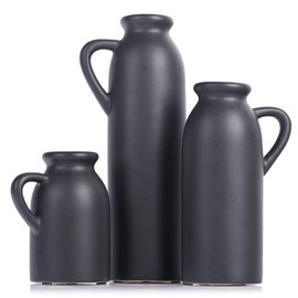 Set of 3 Black Decorative Ceramic Jug Vases - Modern & Farmhouse-Style Centerpieces for Home & Office Decor - Perfect for Table, Mantle, Shelf & Fireplace Decor - Ideal for Flowers & Pampas Grass
