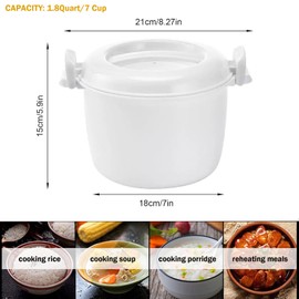 JWTIFOA Microwave Rice Cooker, 1.8 Quart/7 Cup Microwave Steamer for Vegetables, Micro Cookware Pot Food Container