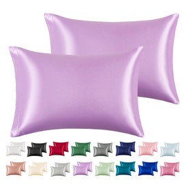 Silk Satin Pillowcase Cal King Size, Purple Silky Soft Cooling Satin-Silk Pillow Cases for Hair and Skin with Envelope Closure, Gift for Women Men, 2 Pack (20x40, Purple)
