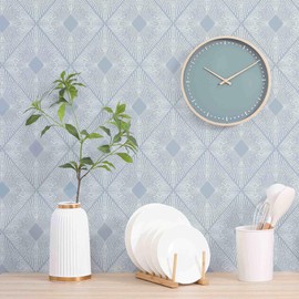 Dimoon 236"x16.1" Peel and Stick Wallpaper Textured Contact Paper Geometric Wallpaper Blue White Thicken Waterproof Modern Self Adhesive Square Wallpaper Removable Shelf Liner Decal Vinyl Roll