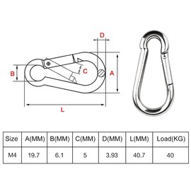 30 Packs Spring Snap Hook M4 1.57inch Stainless Steel 304 Carabiner Clips Keychain Heavy Duty Quick Link Hook for Camping, Hiking, Outdoor and Gym
