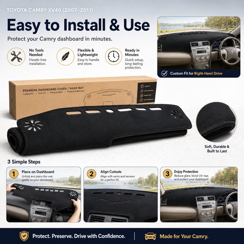 Dashboard Cover Mat for Toyota Camry 2007–2011 – Anti-Glare Dash