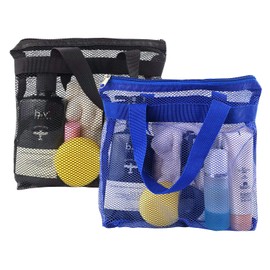 2 Pcs Portable Shower Mesh Caddy Bag Quick Dry Hanging Toiletry and Bath Organizer for Travel and Swimming with Zipper (Dark Blue-Black)