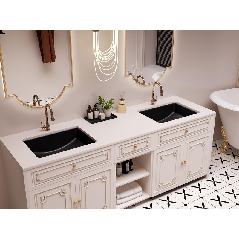 SmartSylva Black Undermount Bathroom Sink, 18 x 14 Inch Rectangular
