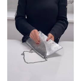 XL Silver Leather Clutch Bag