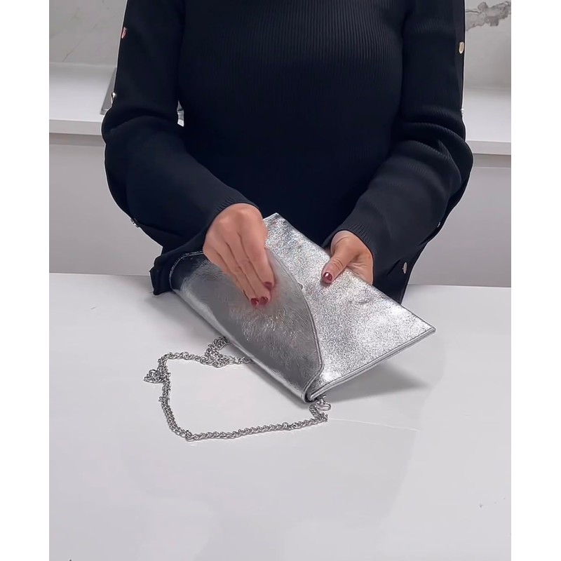 XL Silver Leather Clutch Bag