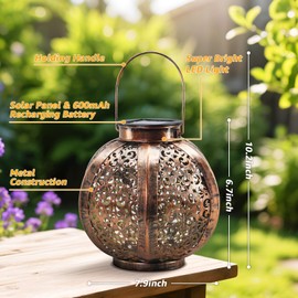 FUYO Solar Outdoor Lantern Water-Resistant, LED Metal Garden Solar Lights for Garden Decor Porch, Yard, Patio Ornaments, Mothers Day Gifts for Mom